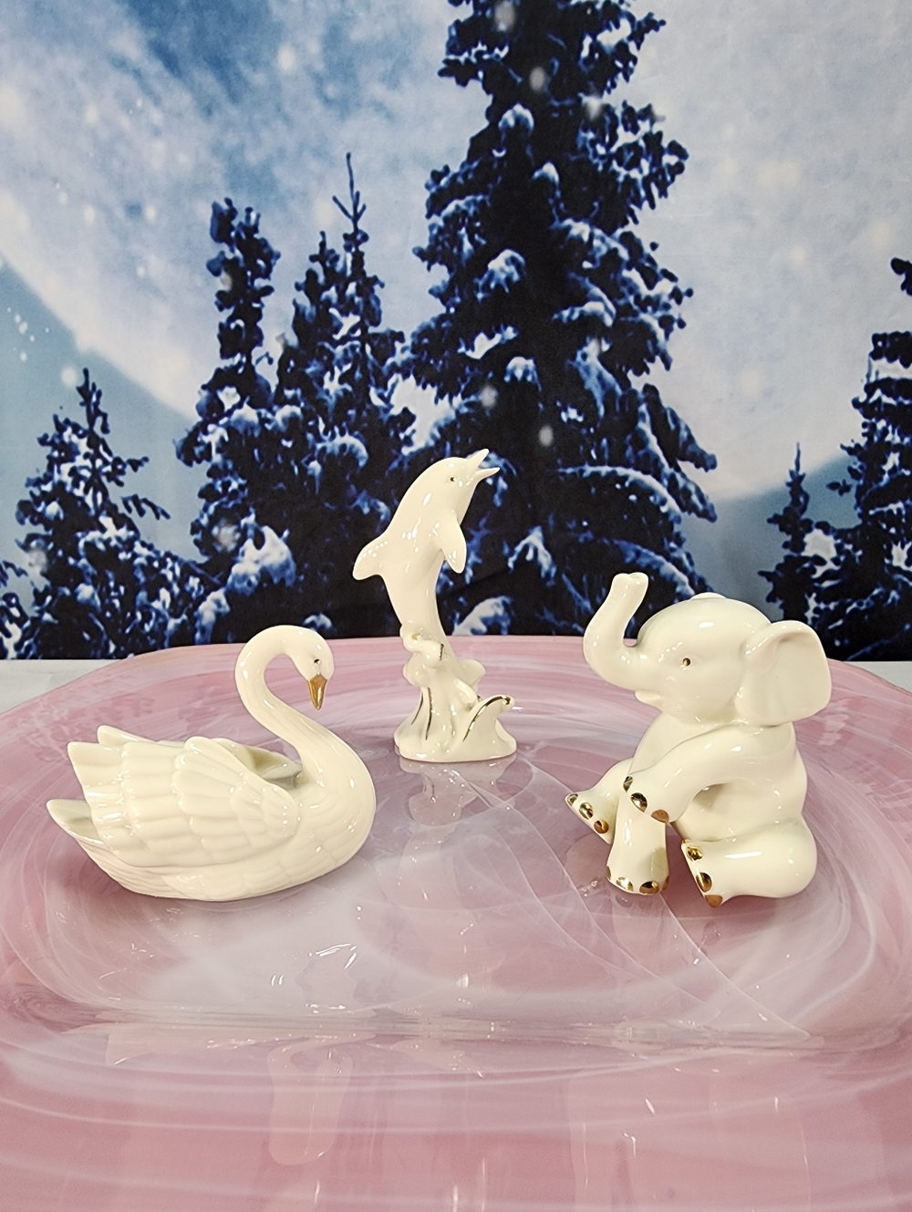 LENOX Ivory Porcelain Swan Cake Topper Card Holder Dolphin Elephant 24k Gold